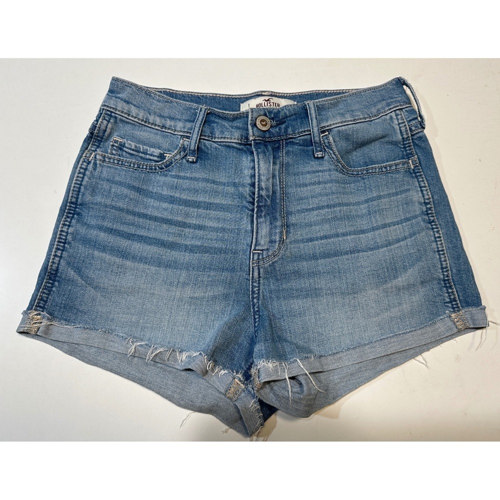 Hollister Denim Shorts Womens 1 W25 Blue High Rise Raw Hem Cutoff Summer Casual